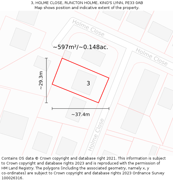 3, HOLME CLOSE, RUNCTON HOLME, KING'S LYNN, PE33 0AB: Plot and title map