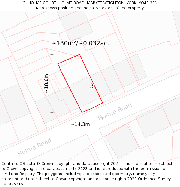 3, HOLME COURT, HOLME ROAD, MARKET WEIGHTON, YORK, YO43 3EN: Plot and title map