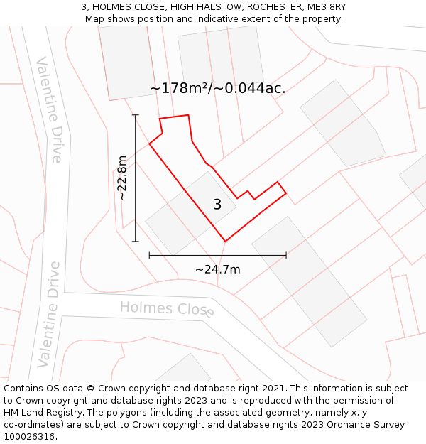3, HOLMES CLOSE, HIGH HALSTOW, ROCHESTER, ME3 8RY: Plot and title map