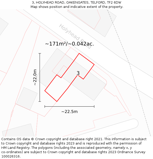 3, HOLYHEAD ROAD, OAKENGATES, TELFORD, TF2 6DW: Plot and title map