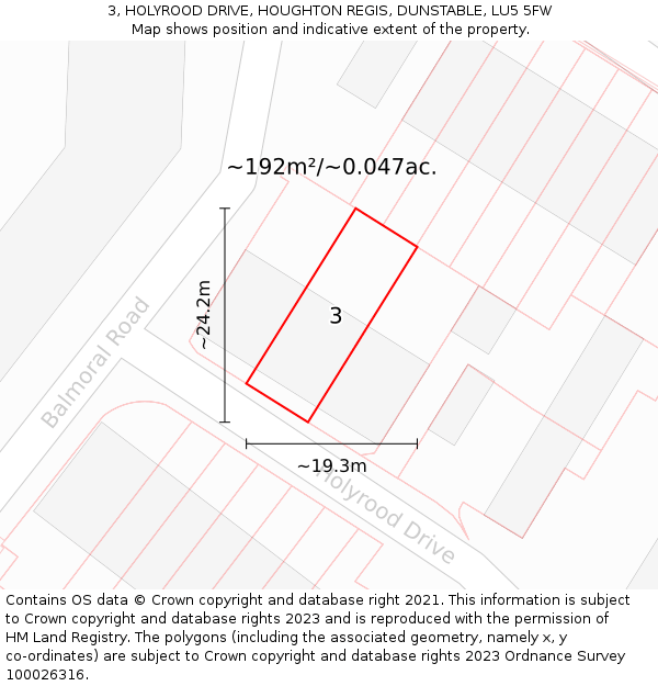 3, HOLYROOD DRIVE, HOUGHTON REGIS, DUNSTABLE, LU5 5FW: Plot and title map