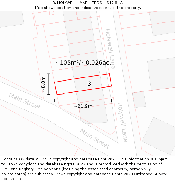 3, HOLYWELL LANE, LEEDS, LS17 8HA: Plot and title map