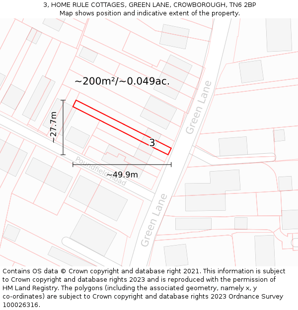 3, HOME RULE COTTAGES, GREEN LANE, CROWBOROUGH, TN6 2BP: Plot and title map