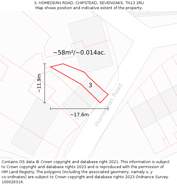 3, HOMEDEAN ROAD, CHIPSTEAD, SEVENOAKS, TN13 2RU: Plot and title map