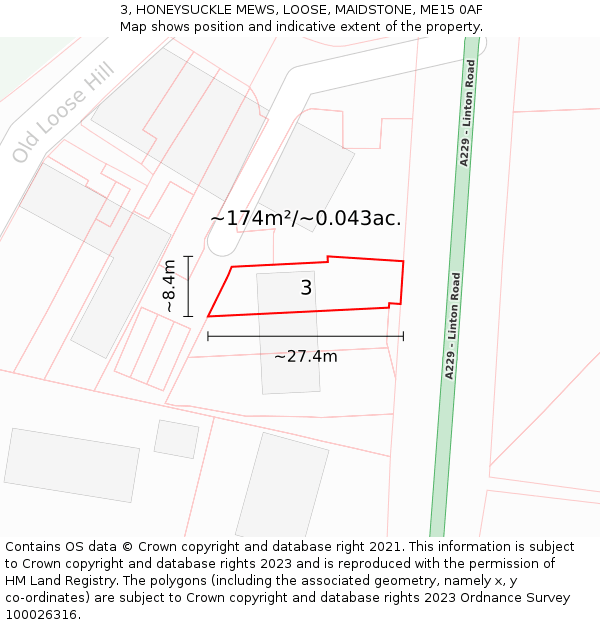 3, HONEYSUCKLE MEWS, LOOSE, MAIDSTONE, ME15 0AF: Plot and title map