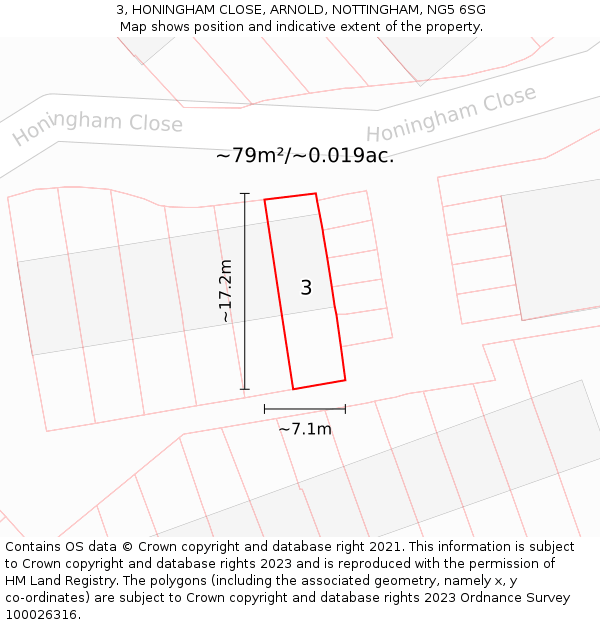 3, HONINGHAM CLOSE, ARNOLD, NOTTINGHAM, NG5 6SG: Plot and title map