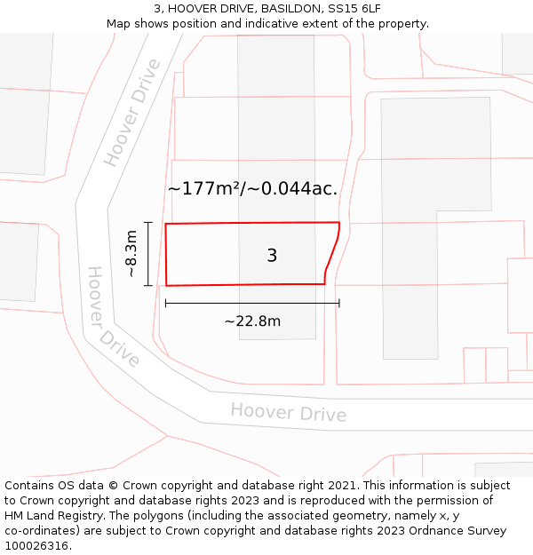 3, HOOVER DRIVE, BASILDON, SS15 6LF: Plot and title map