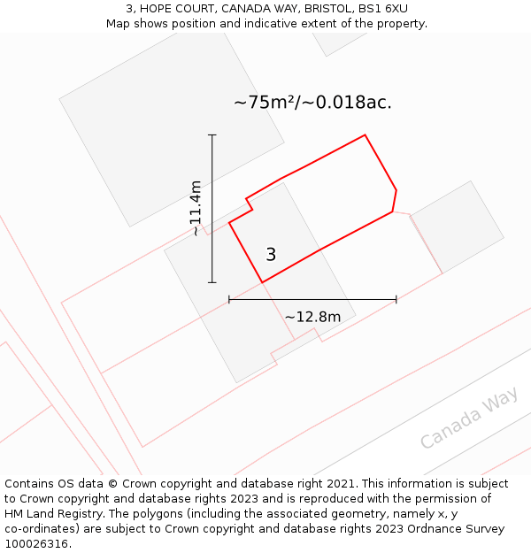 3, HOPE COURT, CANADA WAY, BRISTOL, BS1 6XU: Plot and title map