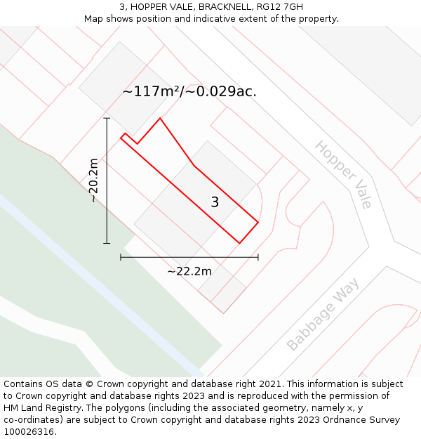 3, HOPPER VALE, BRACKNELL, RG12 7GH: Plot and title map