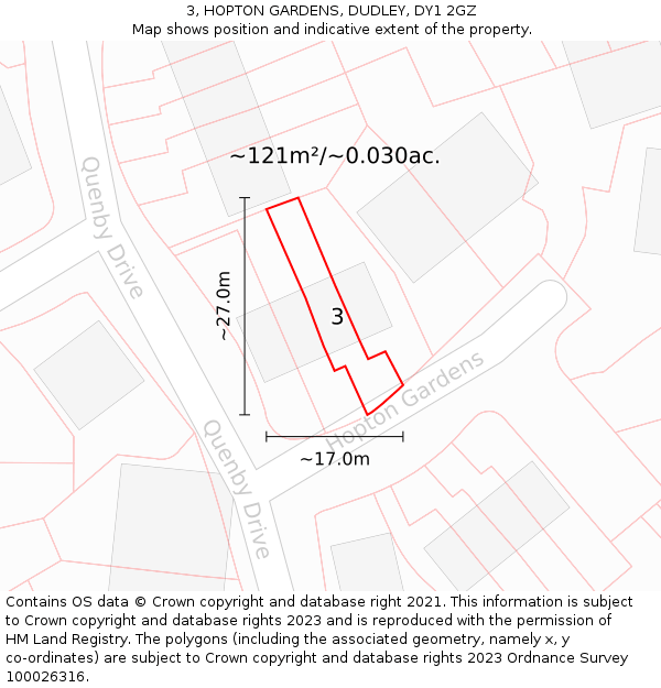 3, HOPTON GARDENS, DUDLEY, DY1 2GZ: Plot and title map