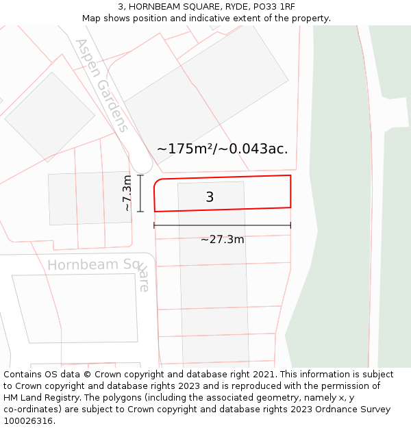 3, HORNBEAM SQUARE, RYDE, PO33 1RF: Plot and title map