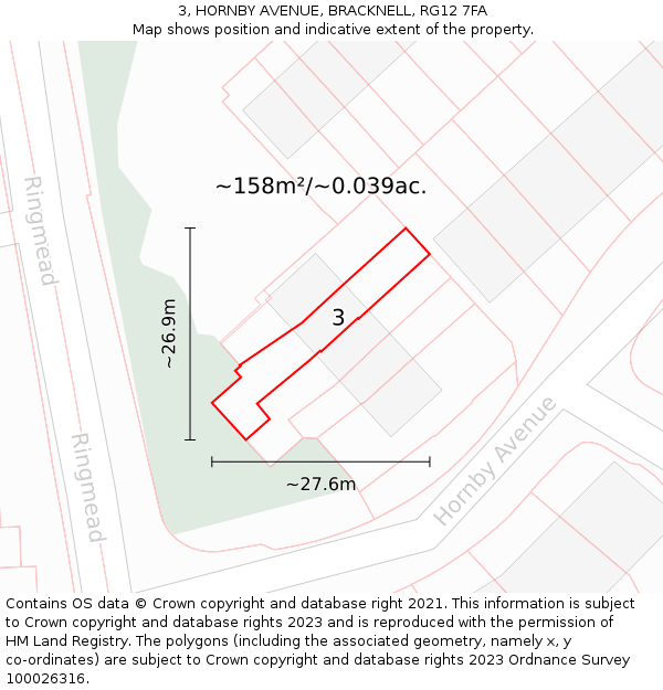 3, HORNBY AVENUE, BRACKNELL, RG12 7FA: Plot and title map