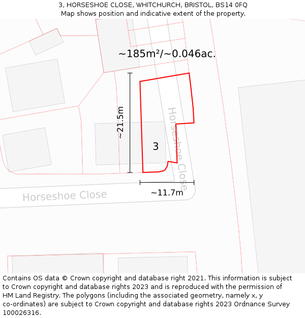 3, HORSESHOE CLOSE, WHITCHURCH, BRISTOL, BS14 0FQ: Plot and title map