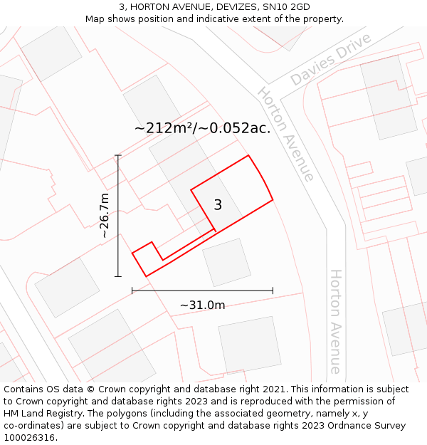 3, HORTON AVENUE, DEVIZES, SN10 2GD: Plot and title map