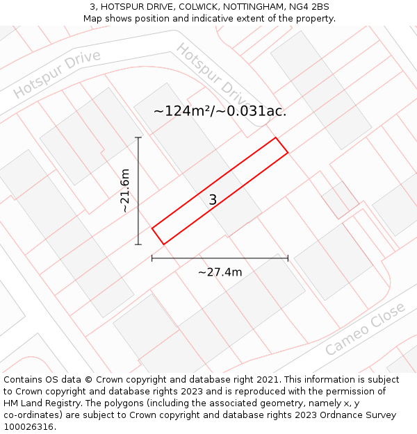 3, HOTSPUR DRIVE, COLWICK, NOTTINGHAM, NG4 2BS: Plot and title map