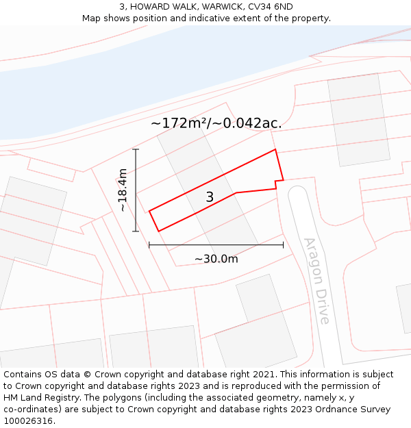 3, HOWARD WALK, WARWICK, CV34 6ND: Plot and title map