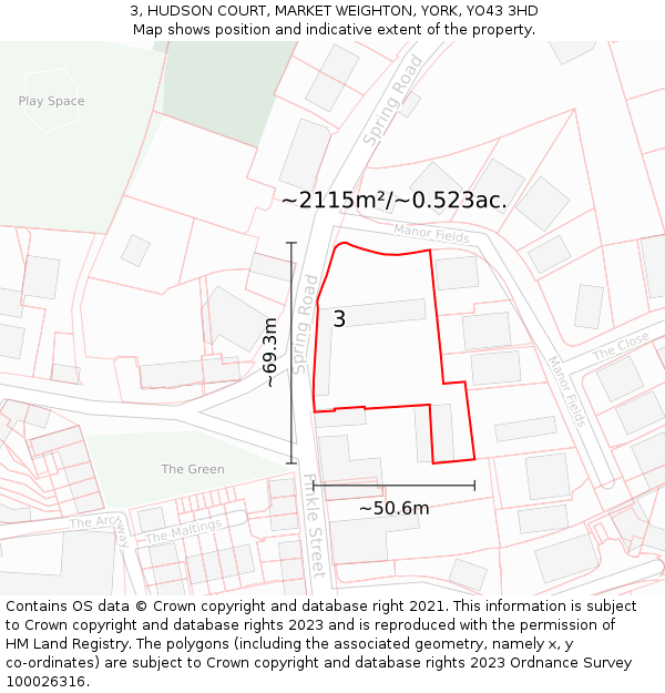 3, HUDSON COURT, MARKET WEIGHTON, YORK, YO43 3HD: Plot and title map
