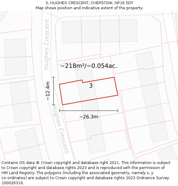 3, HUGHES CRESCENT, CHEPSTOW, NP16 5DY: Plot and title map