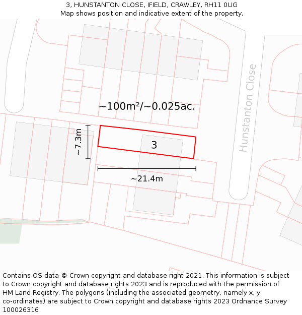 3, HUNSTANTON CLOSE, IFIELD, CRAWLEY, RH11 0UG: Plot and title map