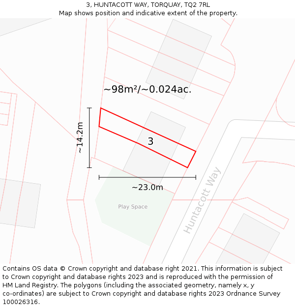3, HUNTACOTT WAY, TORQUAY, TQ2 7RL: Plot and title map