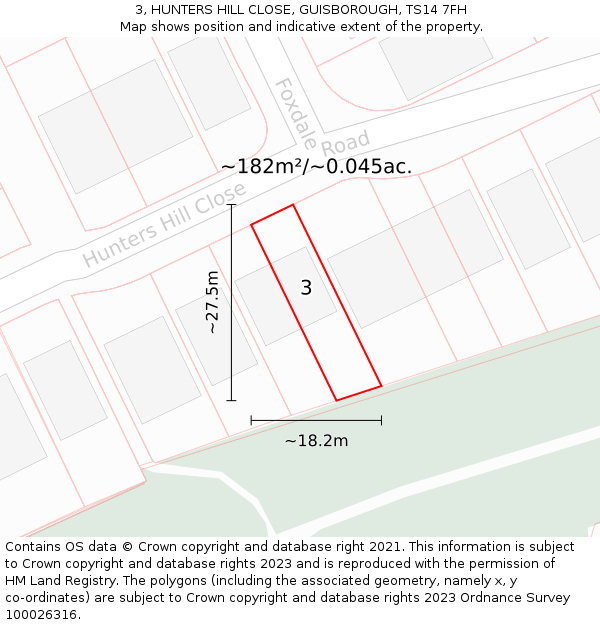 3, HUNTERS HILL CLOSE, GUISBOROUGH, TS14 7FH: Plot and title map