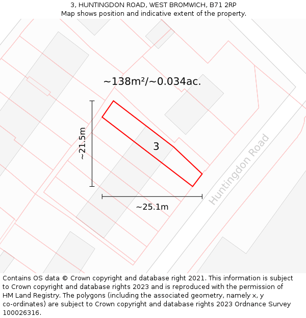 3, HUNTINGDON ROAD, WEST BROMWICH, B71 2RP: Plot and title map