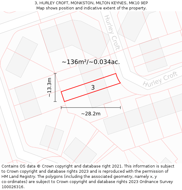 3, HURLEY CROFT, MONKSTON, MILTON KEYNES, MK10 9EP: Plot and title map