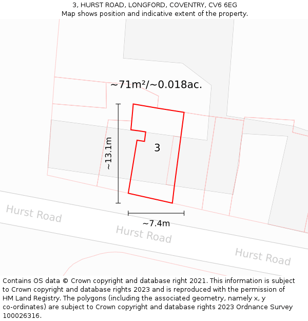 3, HURST ROAD, LONGFORD, COVENTRY, CV6 6EG: Plot and title map