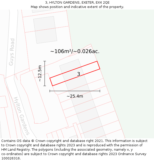 3, HYLTON GARDENS, EXETER, EX4 2QE: Plot and title map
