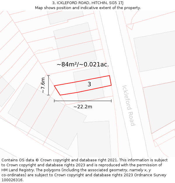 3, ICKLEFORD ROAD, HITCHIN, SG5 1TJ: Plot and title map