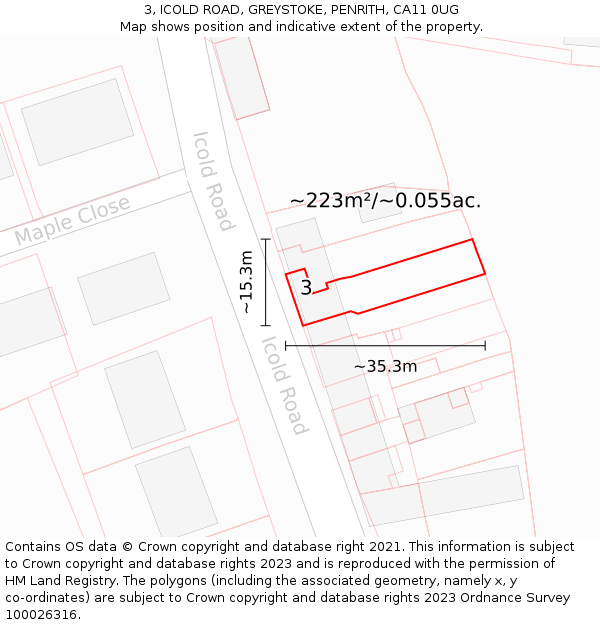 3, ICOLD ROAD, GREYSTOKE, PENRITH, CA11 0UG: Plot and title map