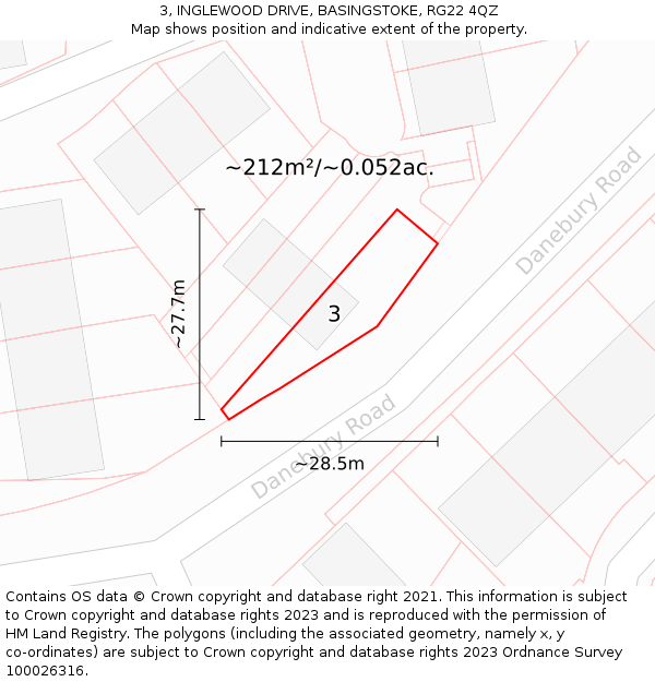 3, INGLEWOOD DRIVE, BASINGSTOKE, RG22 4QZ: Plot and title map