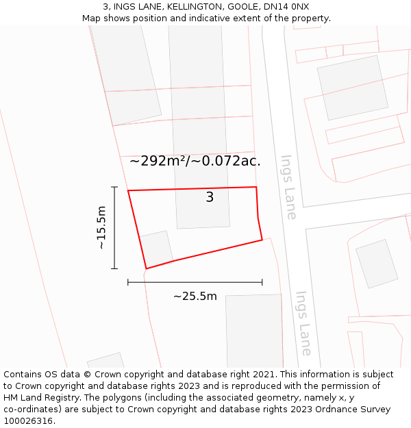 3, INGS LANE, KELLINGTON, GOOLE, DN14 0NX: Plot and title map