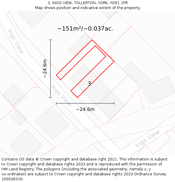 3, INGS VIEW, TOLLERTON, YORK, YO61 1PR: Plot and title map