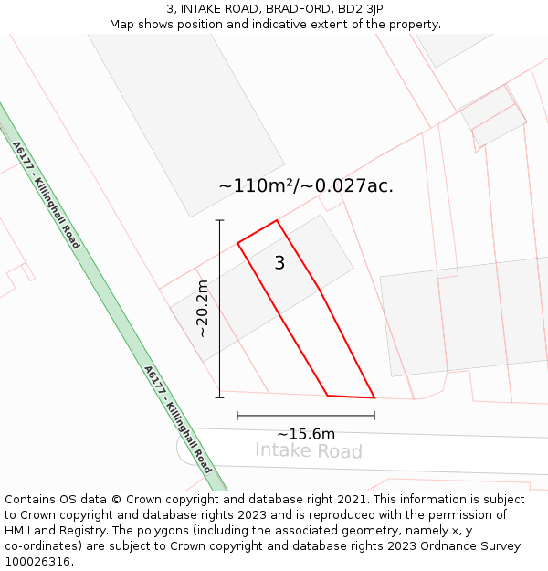 3, INTAKE ROAD, BRADFORD, BD2 3JP: Plot and title map