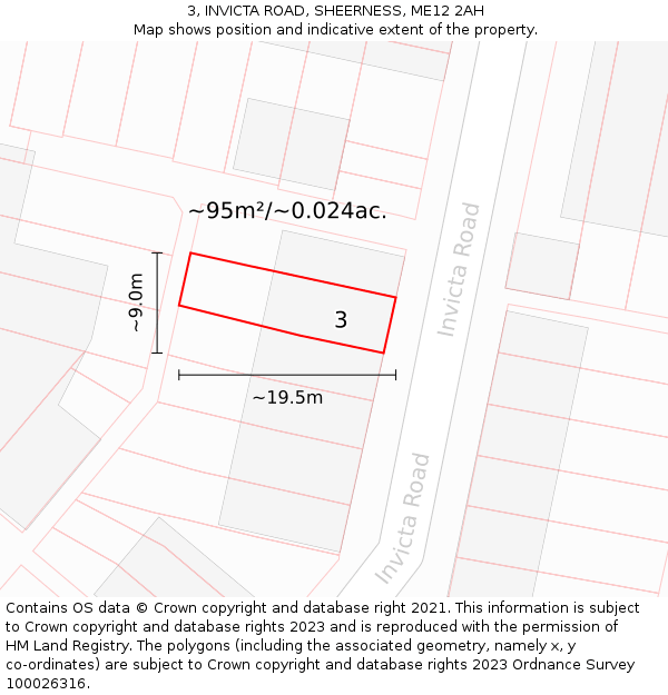 3, INVICTA ROAD, SHEERNESS, ME12 2AH: Plot and title map