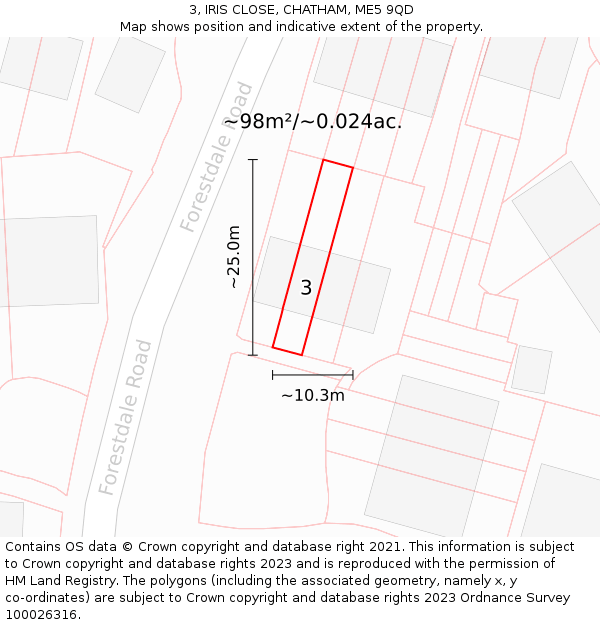 3, IRIS CLOSE, CHATHAM, ME5 9QD: Plot and title map