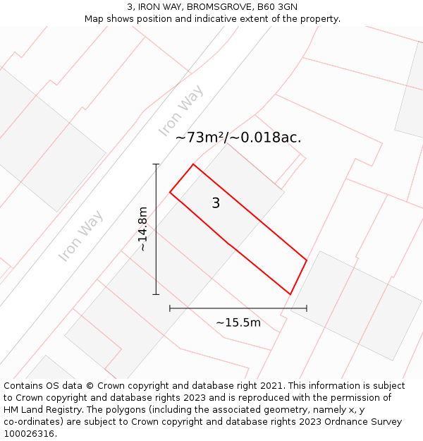 3, IRON WAY, BROMSGROVE, B60 3GN: Plot and title map