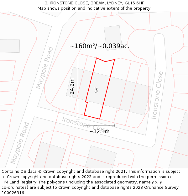 3, IRONSTONE CLOSE, BREAM, LYDNEY, GL15 6HF: Plot and title map