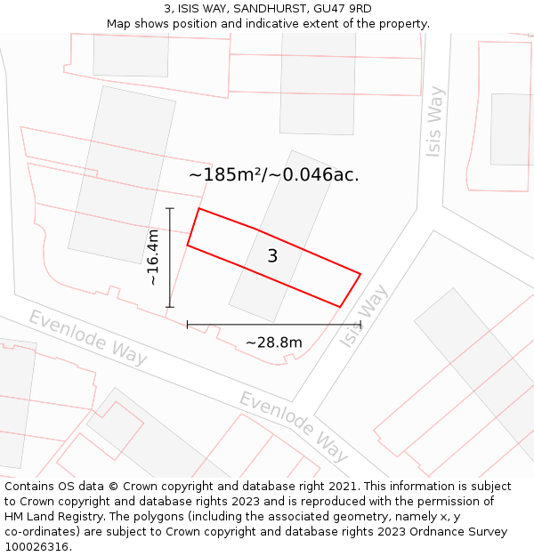 3, ISIS WAY, SANDHURST, GU47 9RD: Plot and title map