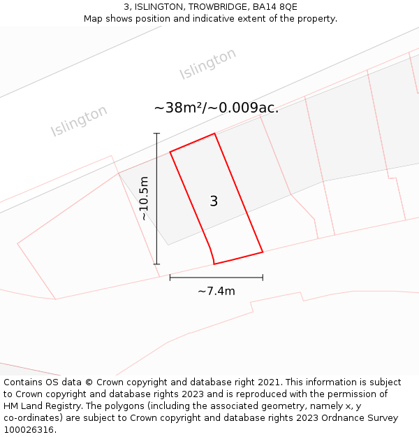 3, ISLINGTON, TROWBRIDGE, BA14 8QE: Plot and title map