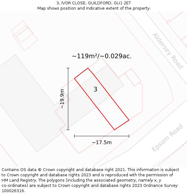 3, IVOR CLOSE, GUILDFORD, GU1 2ET: Plot and title map