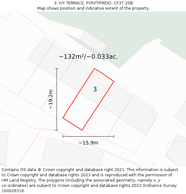 3, IVY TERRACE, PONTYPRIDD, CF37 2SB: Plot and title map