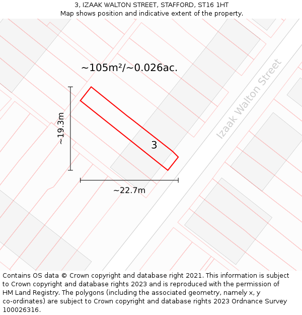3, IZAAK WALTON STREET, STAFFORD, ST16 1HT: Plot and title map