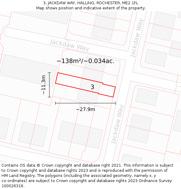 3, JACKDAW WAY, HALLING, ROCHESTER, ME2 1FL: Plot and title map