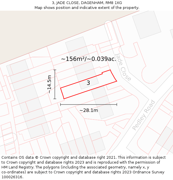 3, JADE CLOSE, DAGENHAM, RM8 1XG: Plot and title map