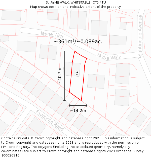 3, JAYNE WALK, WHITSTABLE, CT5 4TU: Plot and title map