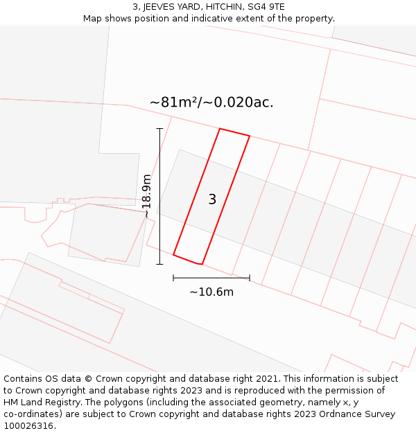 3, JEEVES YARD, HITCHIN, SG4 9TE: Plot and title map