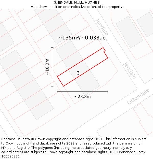 3, JENDALE, HULL, HU7 4BB: Plot and title map