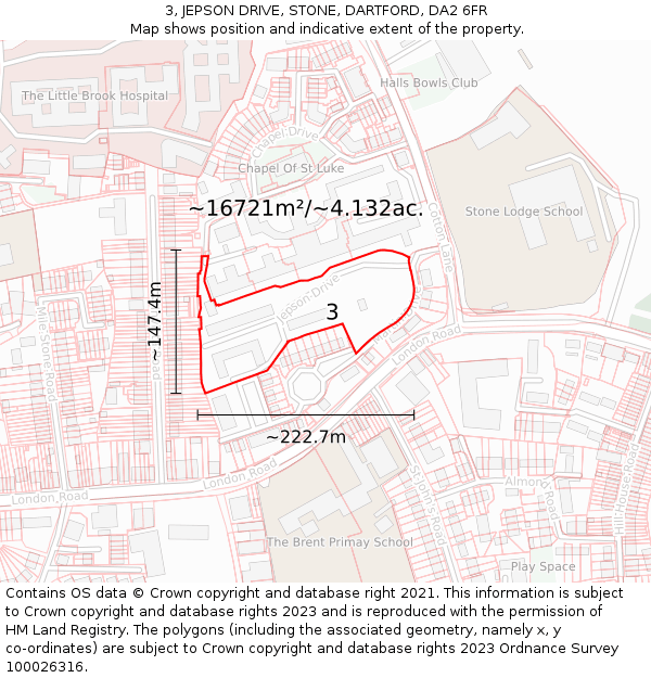 3, JEPSON DRIVE, STONE, DARTFORD, DA2 6FR: Plot and title map